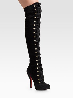 Christian Louboutin Thigh High Supra Fifre Black Suede